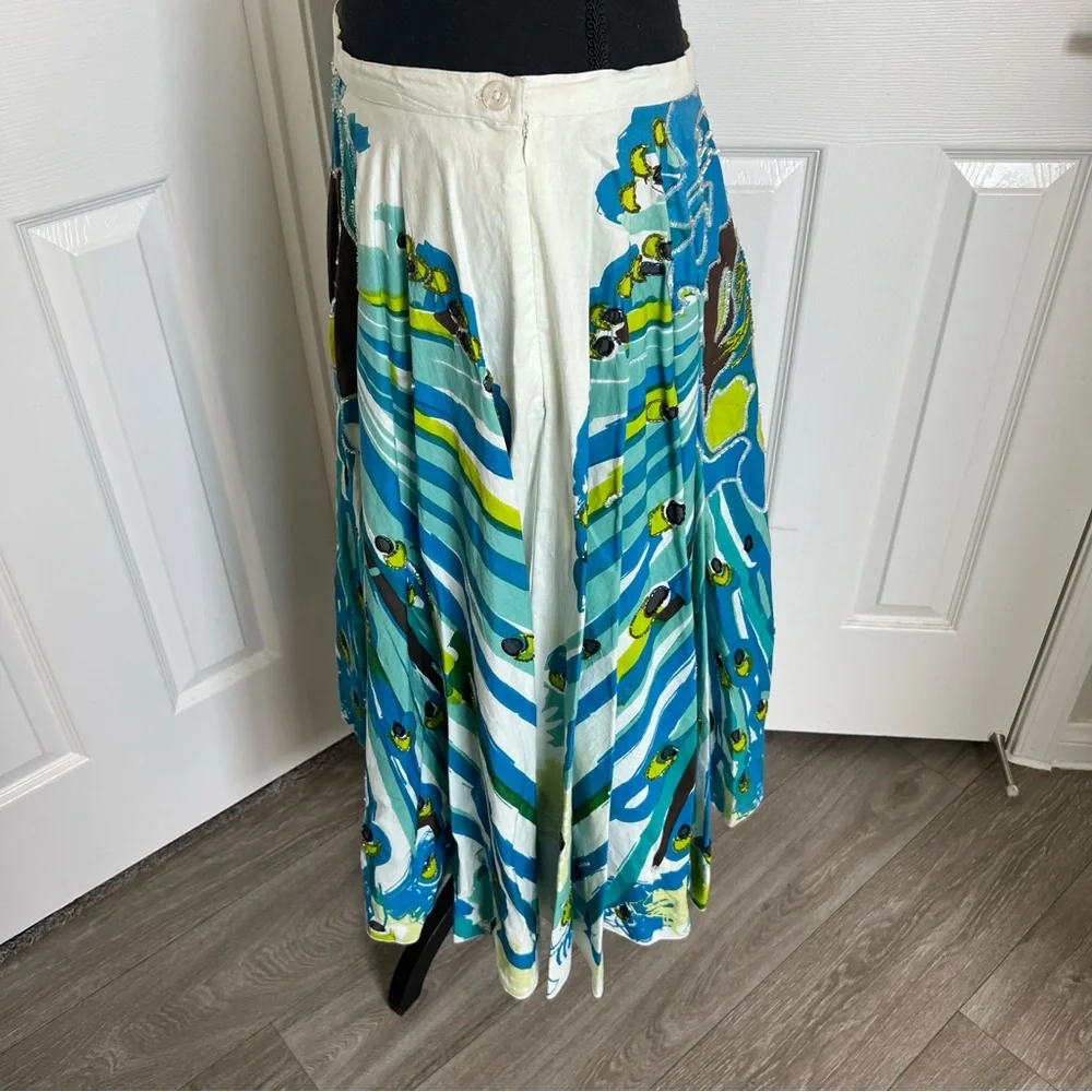 🦚 Vintage Bebe Vintage Flared Sequined Blue & Green Peacock Skirt Size Medium - Picture 5 of 7